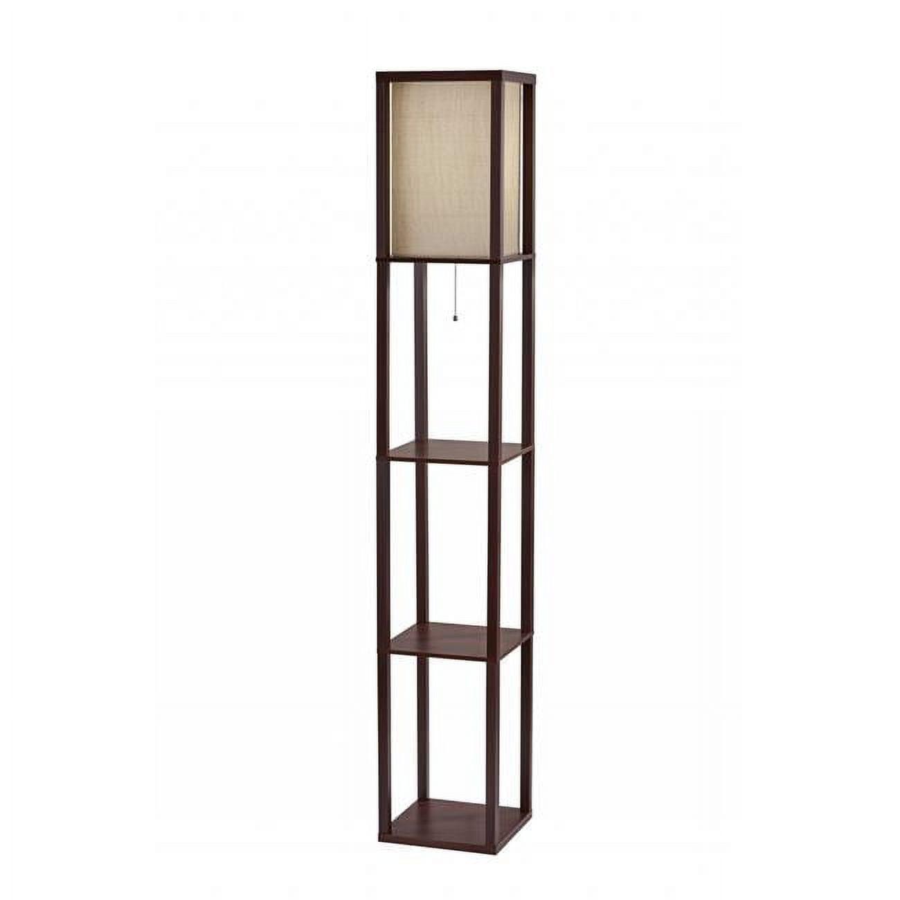 63'' Walnut Wood Floor Lamp with Storage Shelves