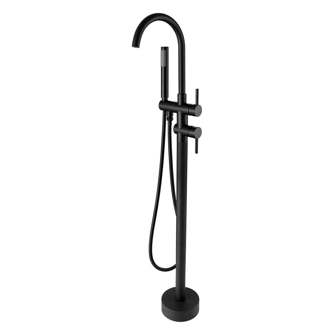 Matte Black Floor Mount Freestanding Tub Filler with Handheld Shower