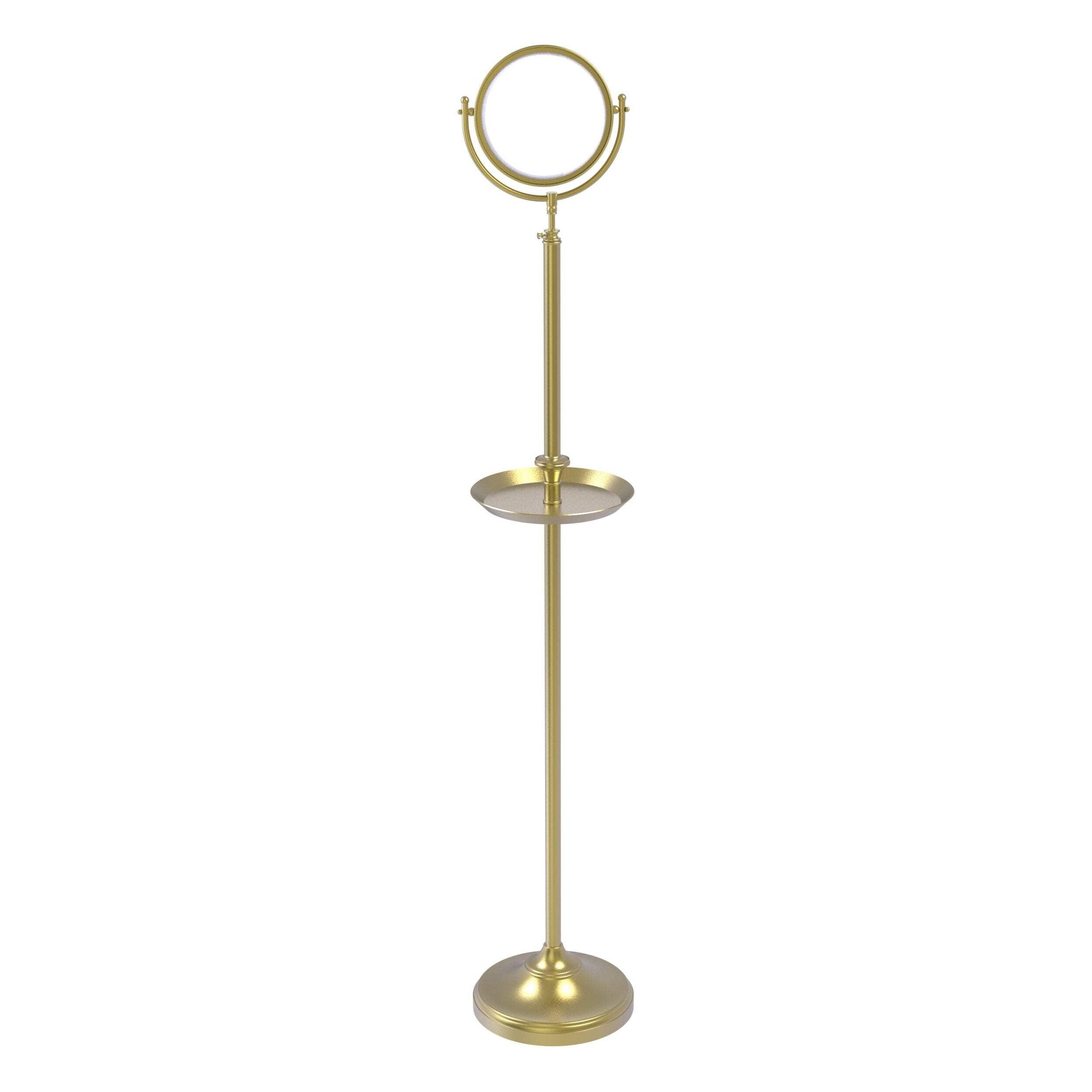 Satin Brass Floor Standing Mirror with Shaving Tray