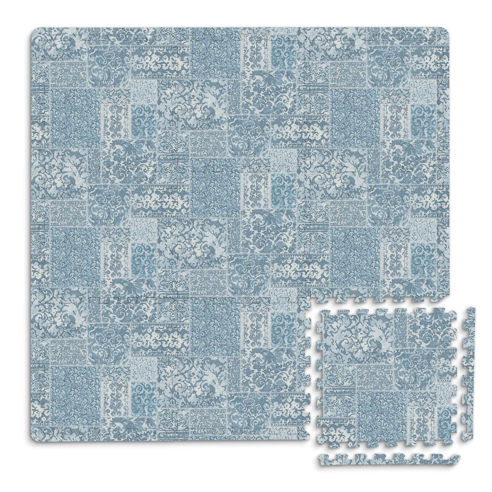 2'10"x2'10" Bazaar Interlocking Floor Tiles Blue - FloorPops: Water-Resistant Kids' Floor Mat, Indoor Use, Acrylic