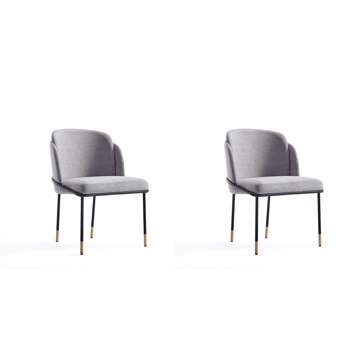 Gray Linen Upholstered Metal Side Chair Set of 2