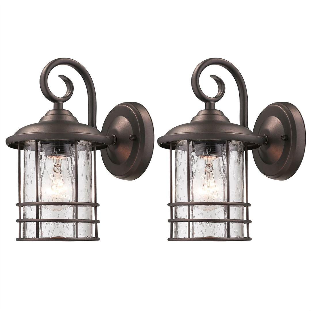 Oil Rubbed Bronze Dimmable Outdoor Lantern Set with Bubble Glass