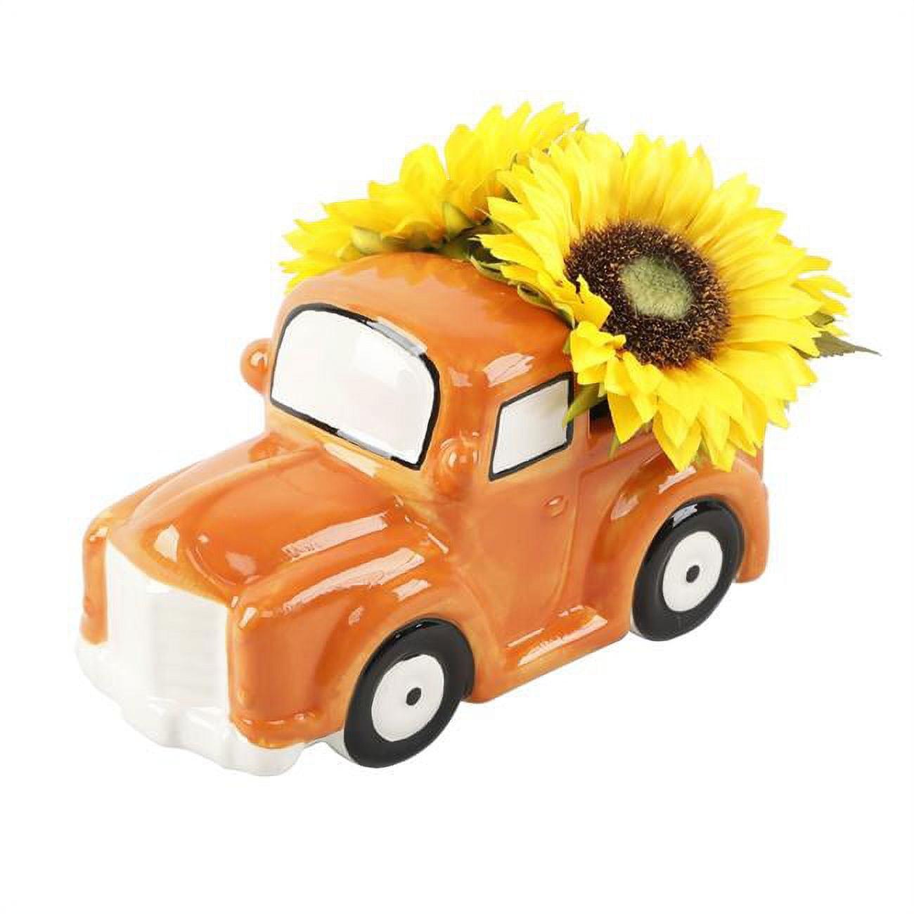 Rustic Orange Ceramic Truck with Yellow Sunflowers