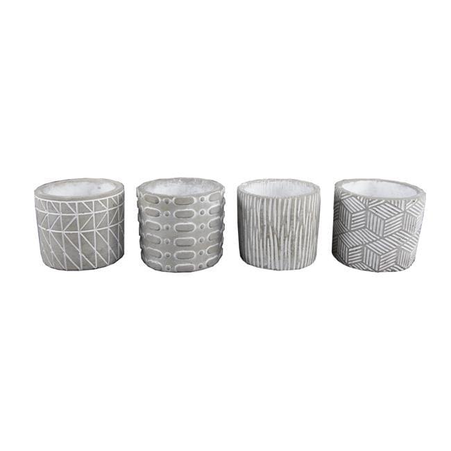 Flora Bunda 4"Cement Patteren Pot,Set Of 4