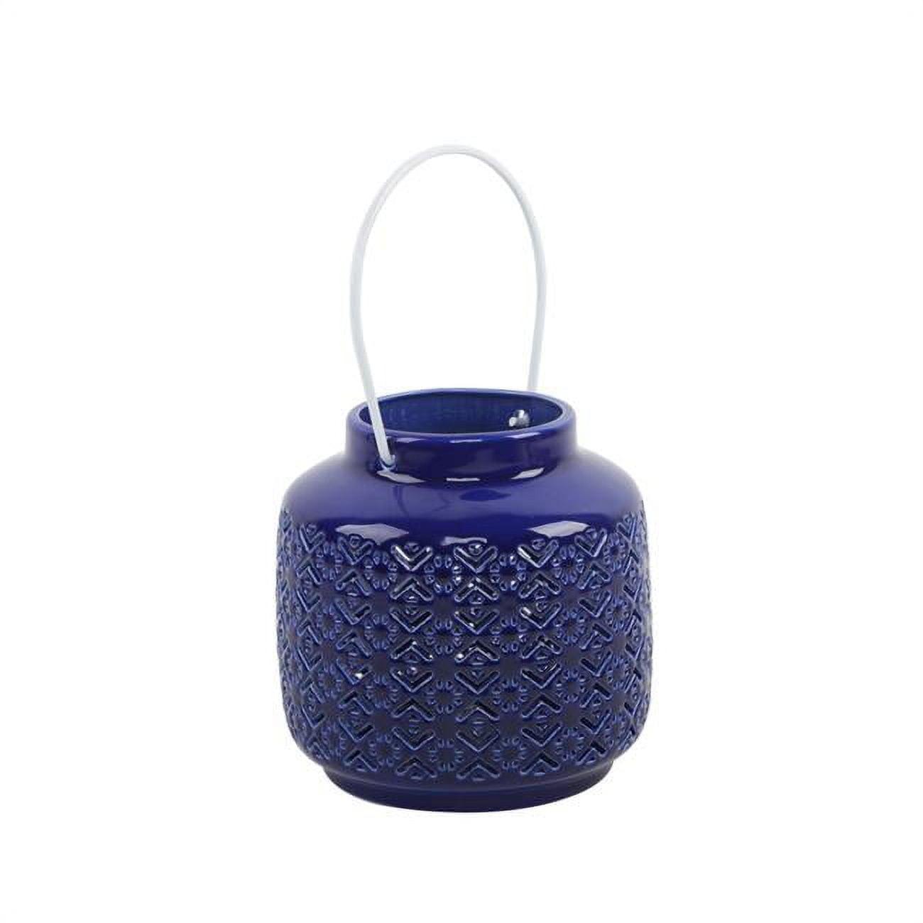 Navy Ceramic Hanging LED Lantern, 5.5 Inch