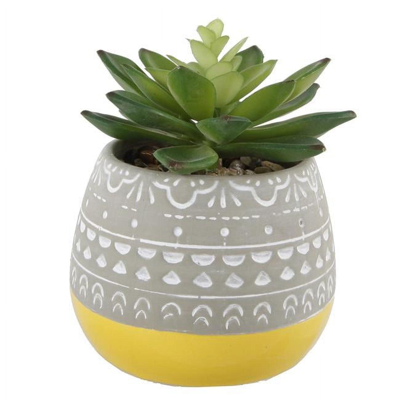 Lifelike Faux Succulent in Artisanal Two-Tone Yellow Ceramic Pot, 5"