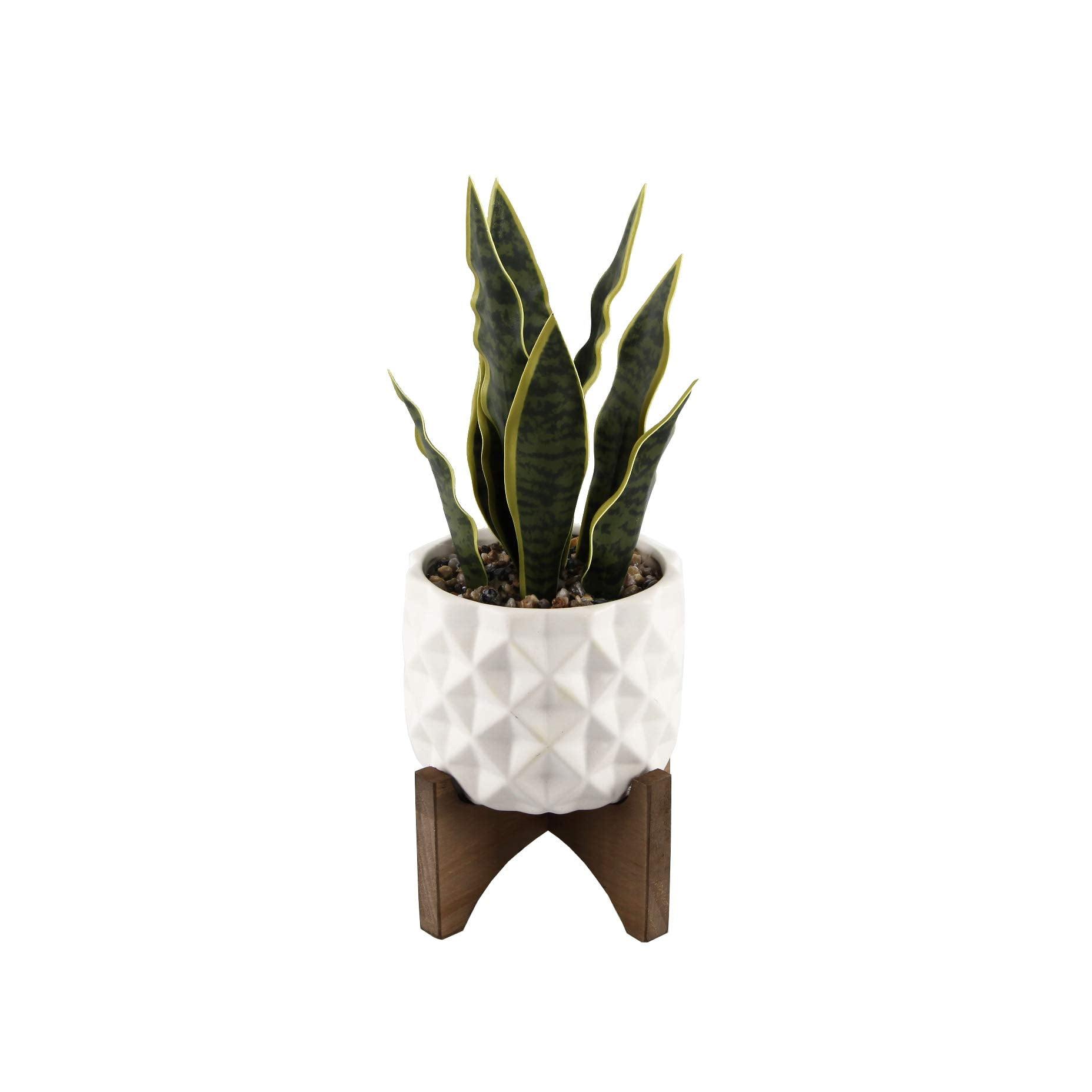 Flora Bunda Large 12" Realistic Looking Artificial Snake Plant in Dimple Ceramic Pot with Wooden Stand for Outdoor Indoor Home or Office D√©cor Artificial Plant, Fake Plant