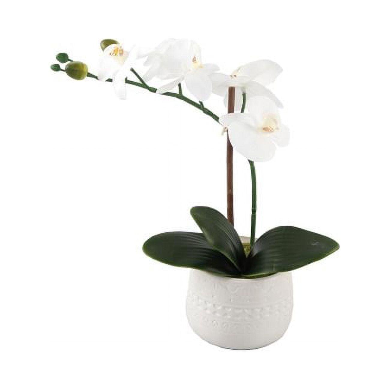 Chic 13" White Orchid & Rose Silk Floral Arrangement in Mayan Planter