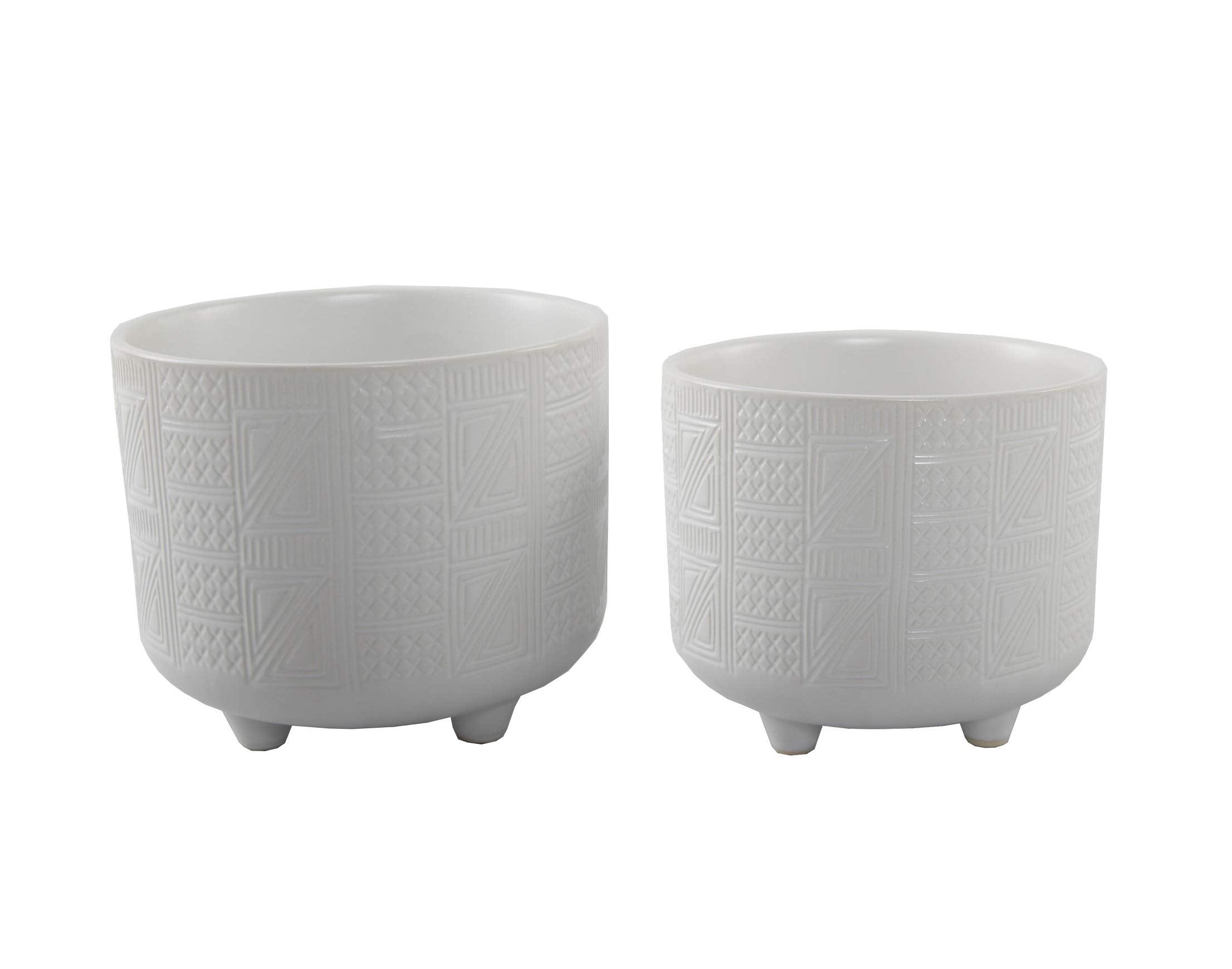 Matte White Ceramic Hiero Footed Indoor Planter Set of 2