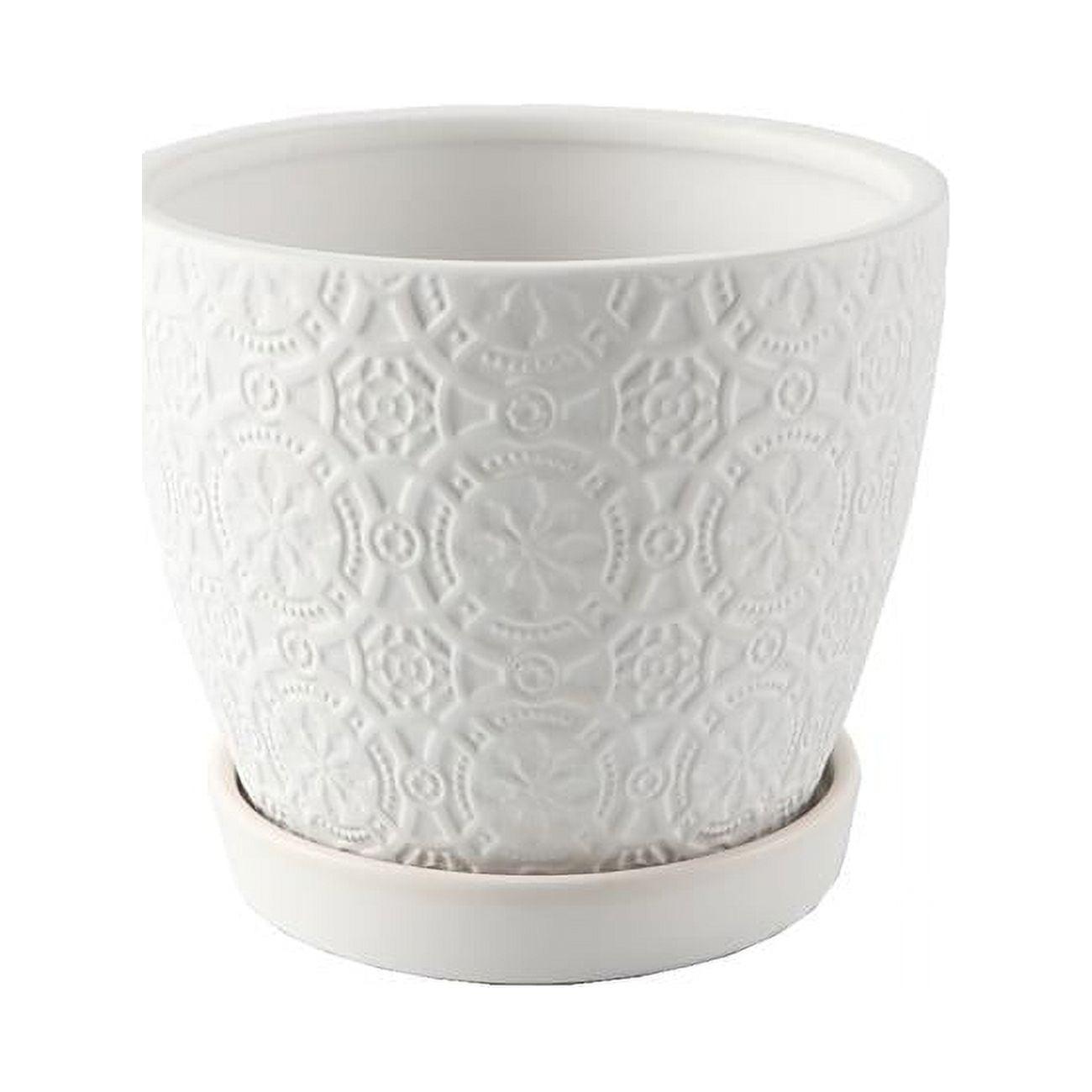 Cathedral Matte White Ceramic Planter with Saucer 5.75"