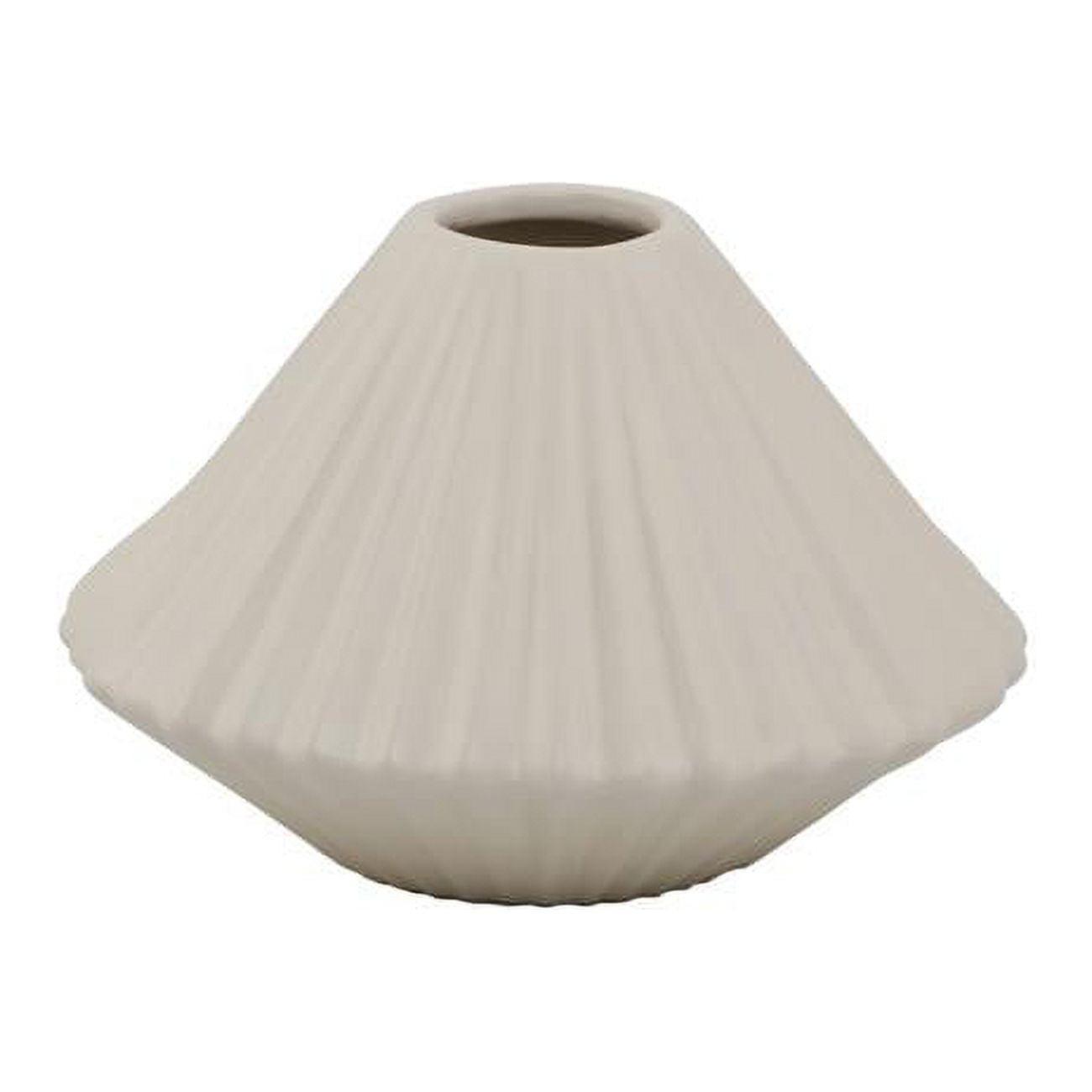 Chic Cream Pleated Ceramic Tabletop Vase 6.25''