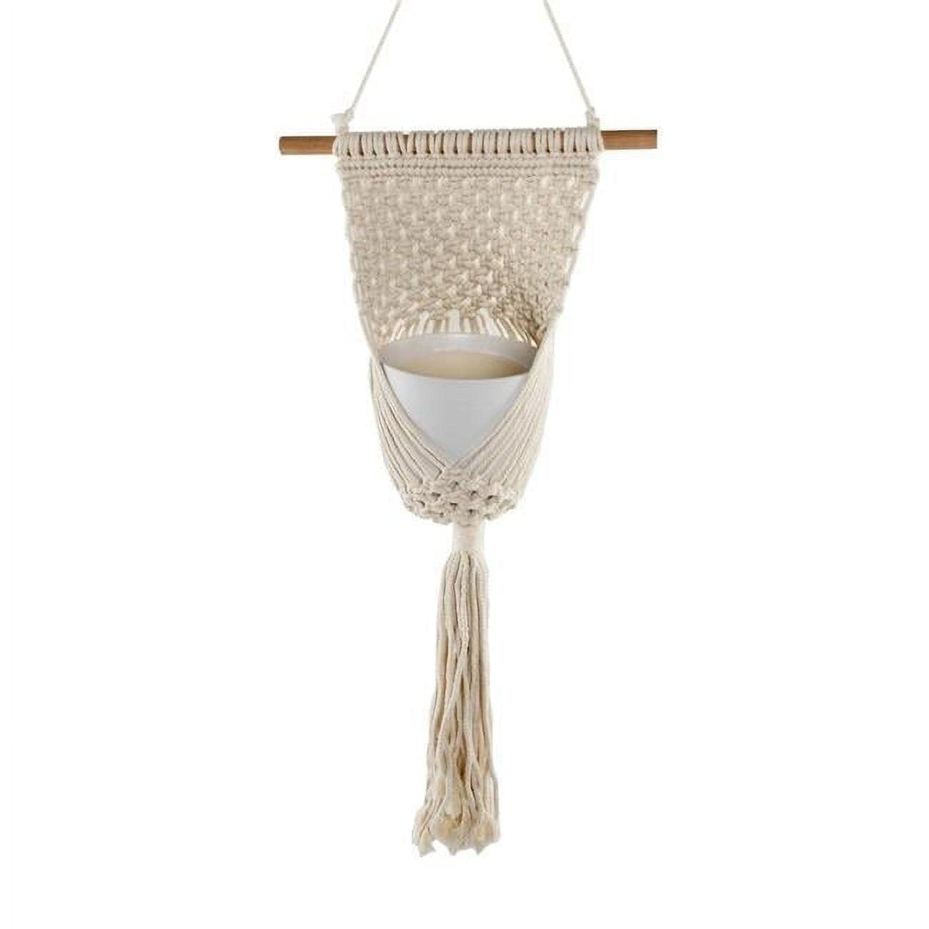 33" White Macrame Rope Indoor Plant Hanger