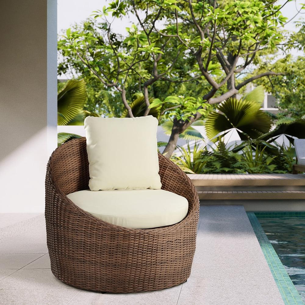 Saint Birch Flora Modern Wicker / Rattan Outdoor Arm Chair in Dark Brown/Beige