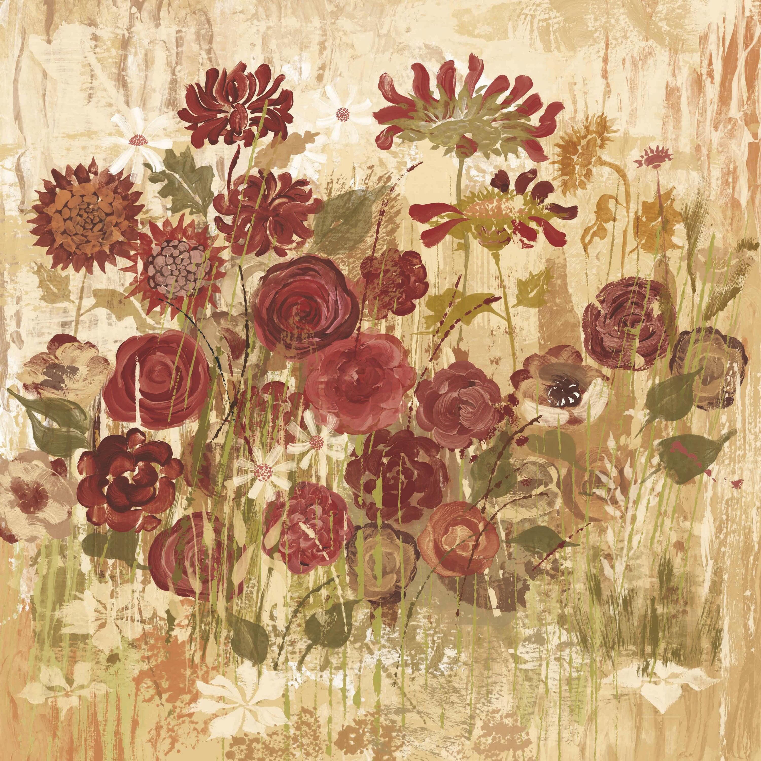 "Floral Frenzy Burgundy VI" Painting Print on Canvas