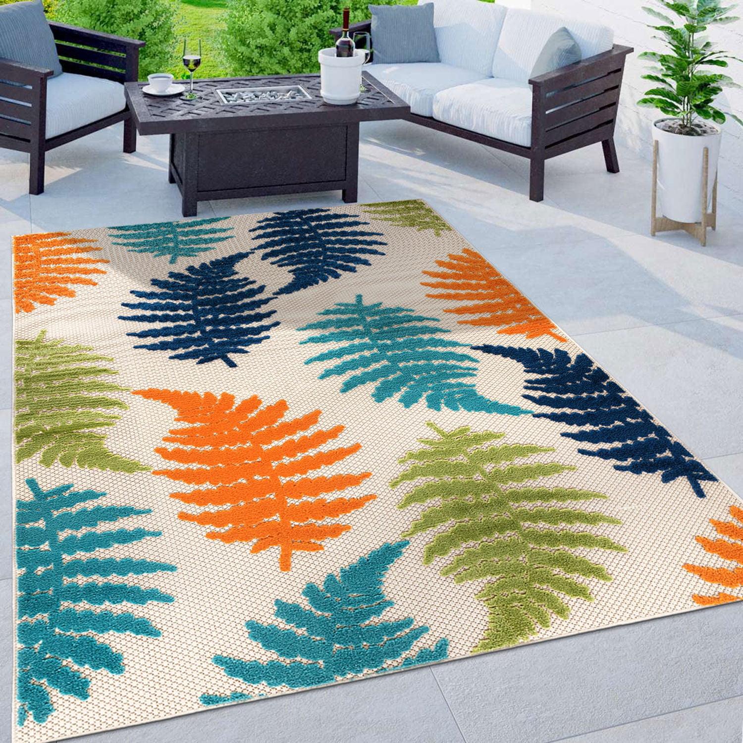 Seville Multicolor Floral Leaves 5' x 7' Synthetic Indoor/Outdoor Rug