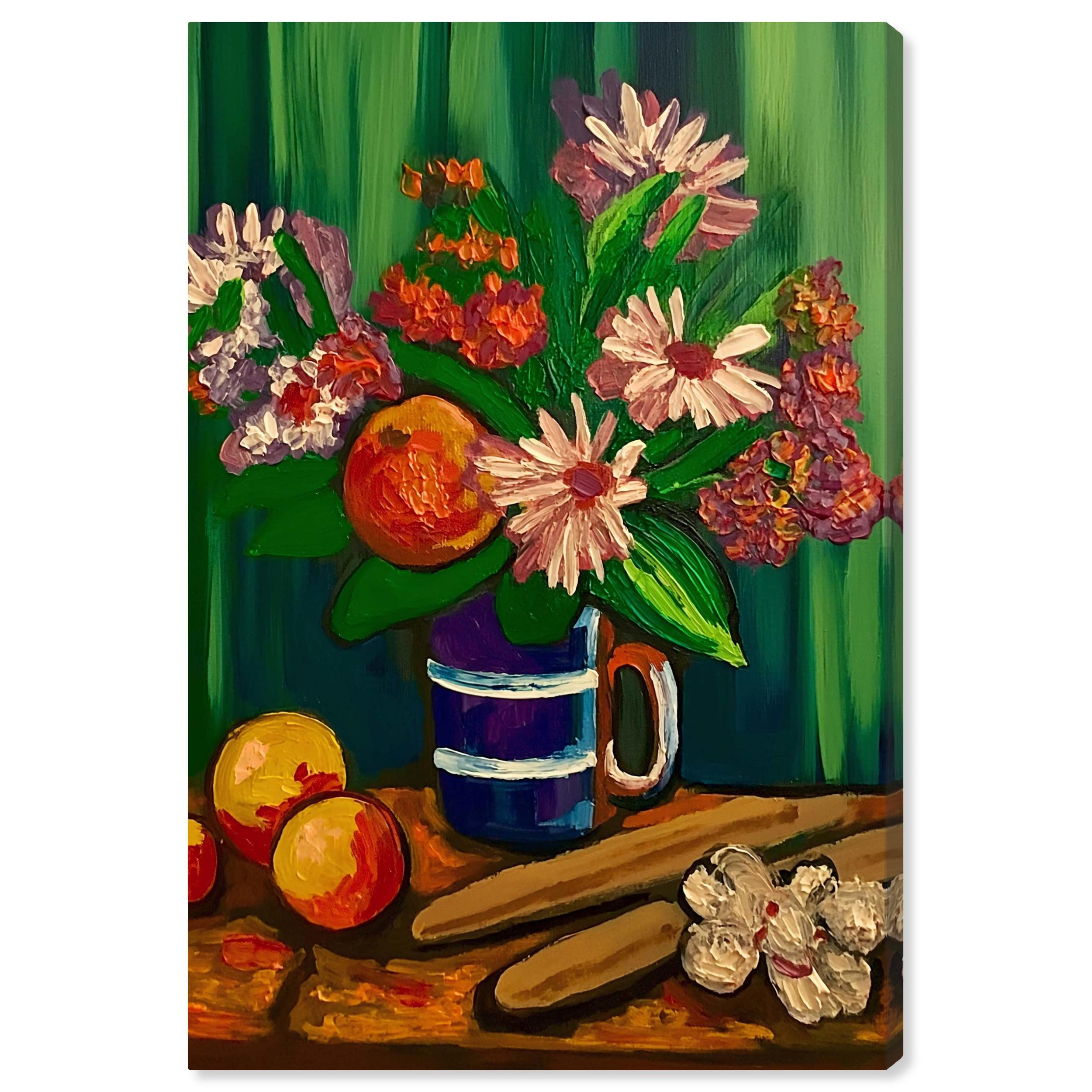 Art Remedy Floral Vase and Fruits