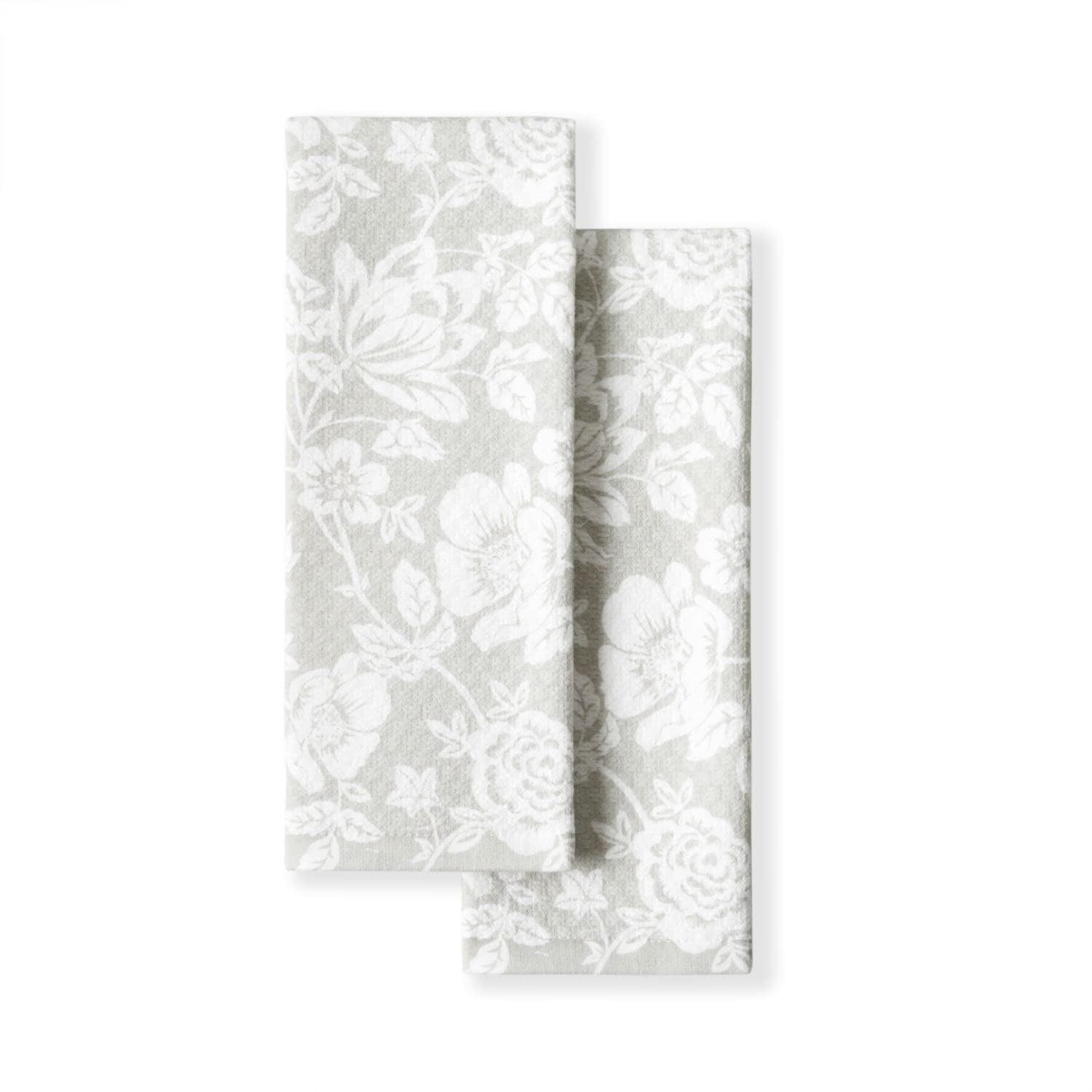 Martha Stewart Floral Vine Kitchen Towel Set 2-Pack 16"X28", Navy Blue/Light Blue/Beige/White