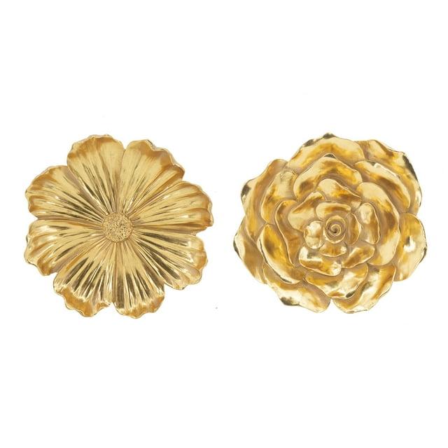 Set of 2 Floral Wall Accents Gold - A&B Home: Resin Botanical Art, Modern Decor with Hanging Loops
