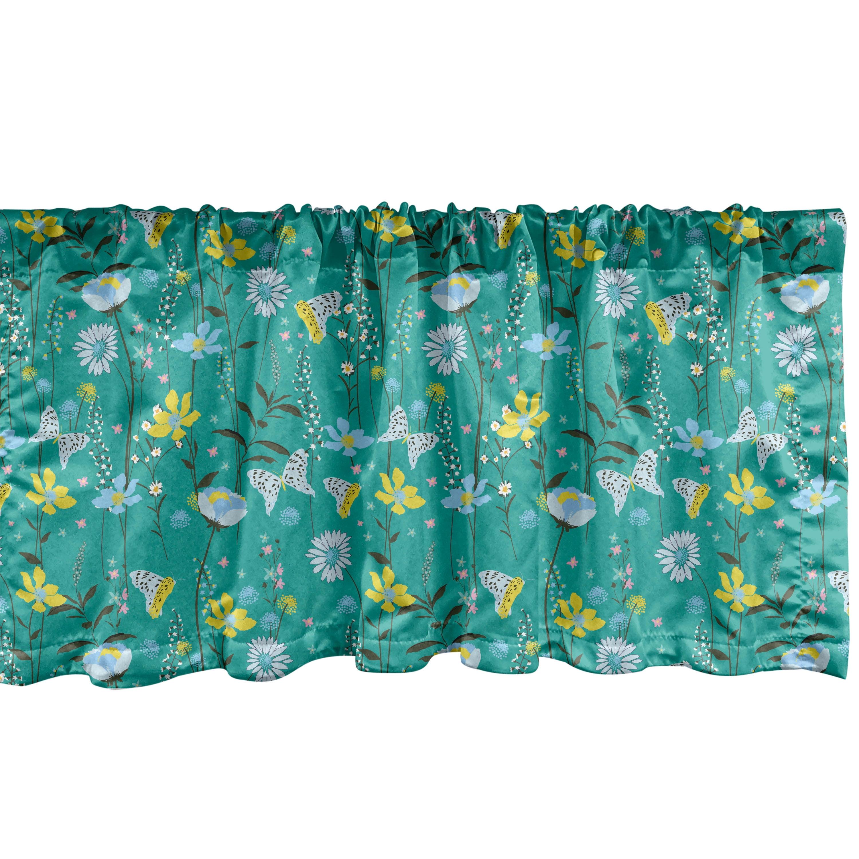 Ambesonne Ambesonne Floral Valance Pack of 2 Wild Flowers and Butterflies Dark Seafoam and Multicolor