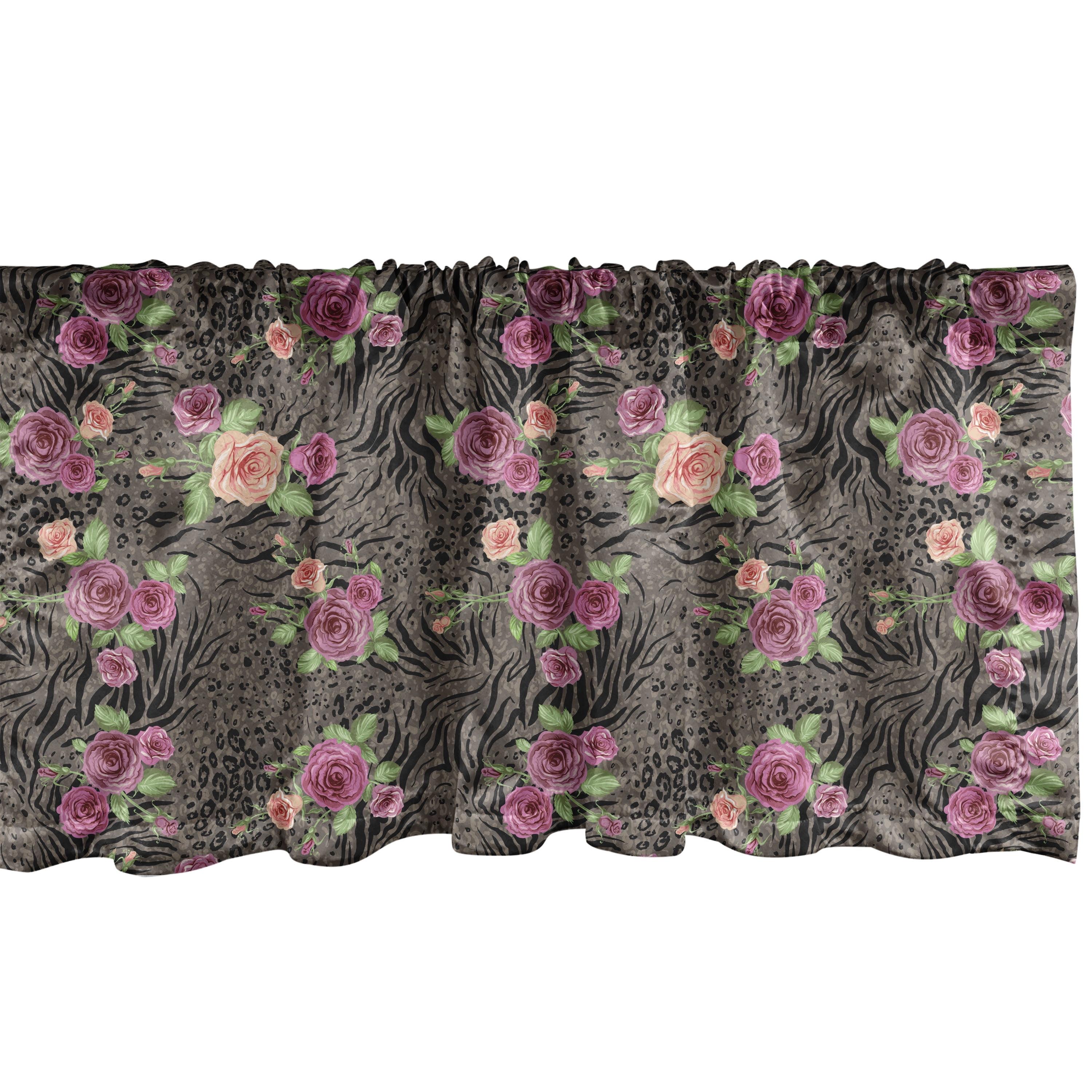 Ambesonne Floral Valance Pack of 2 Fair Beauty of the Roses Taupe Pale Fuchsia Black