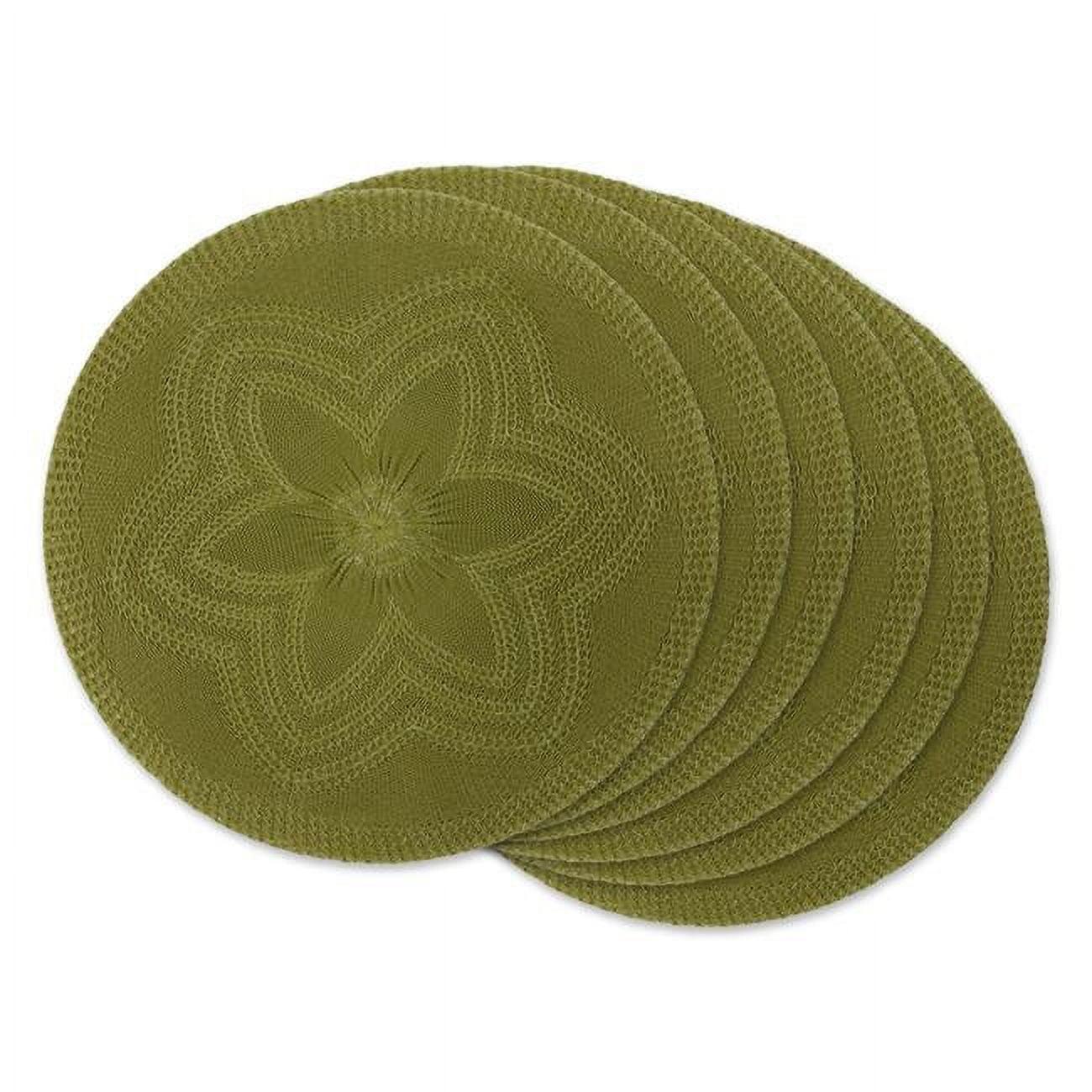 Contemporary Home Living Woven Round Floral Placemats - 15" - Hunter Green - Set of 6