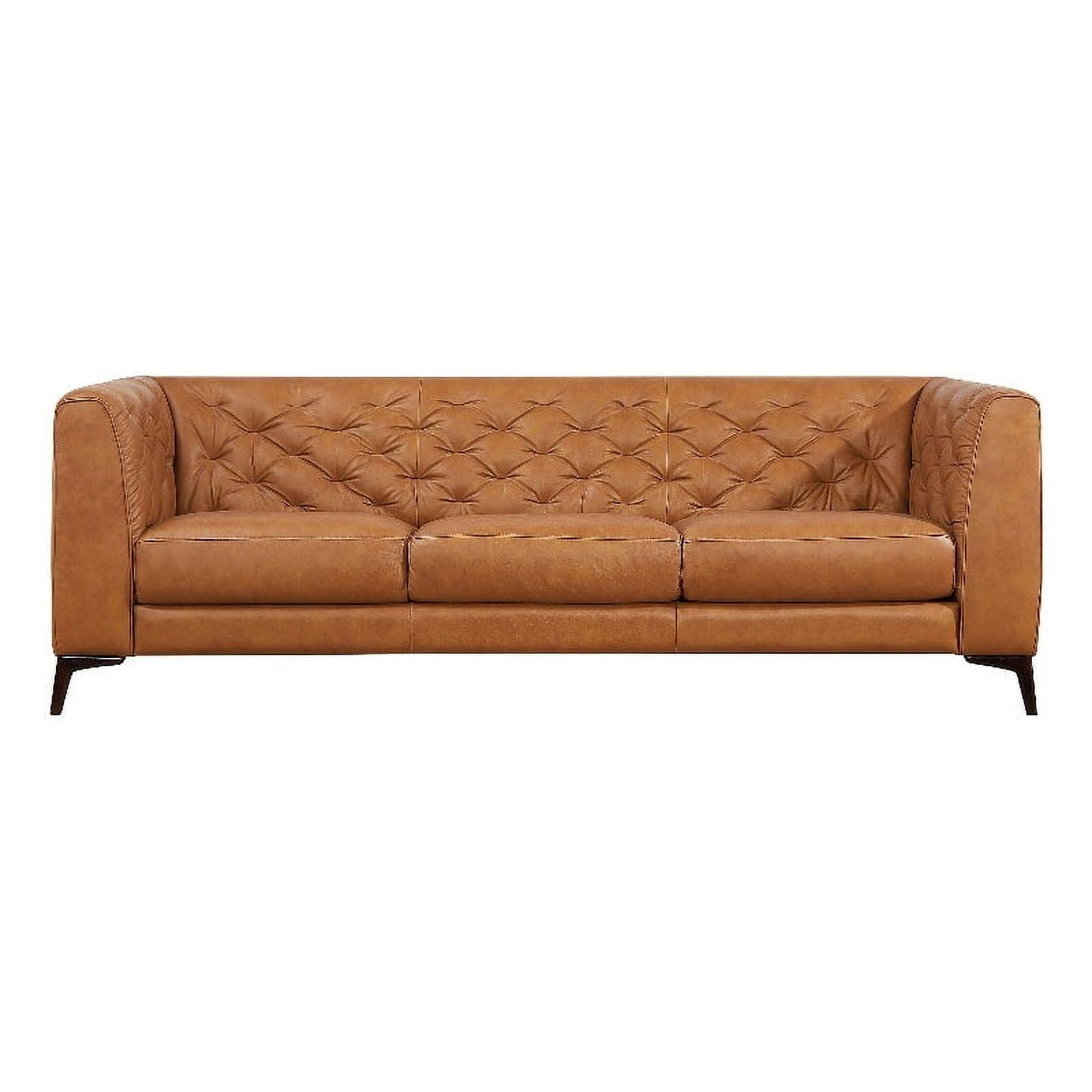 Tan Genuine Leather Tufted Tuxedo Arm Sofa