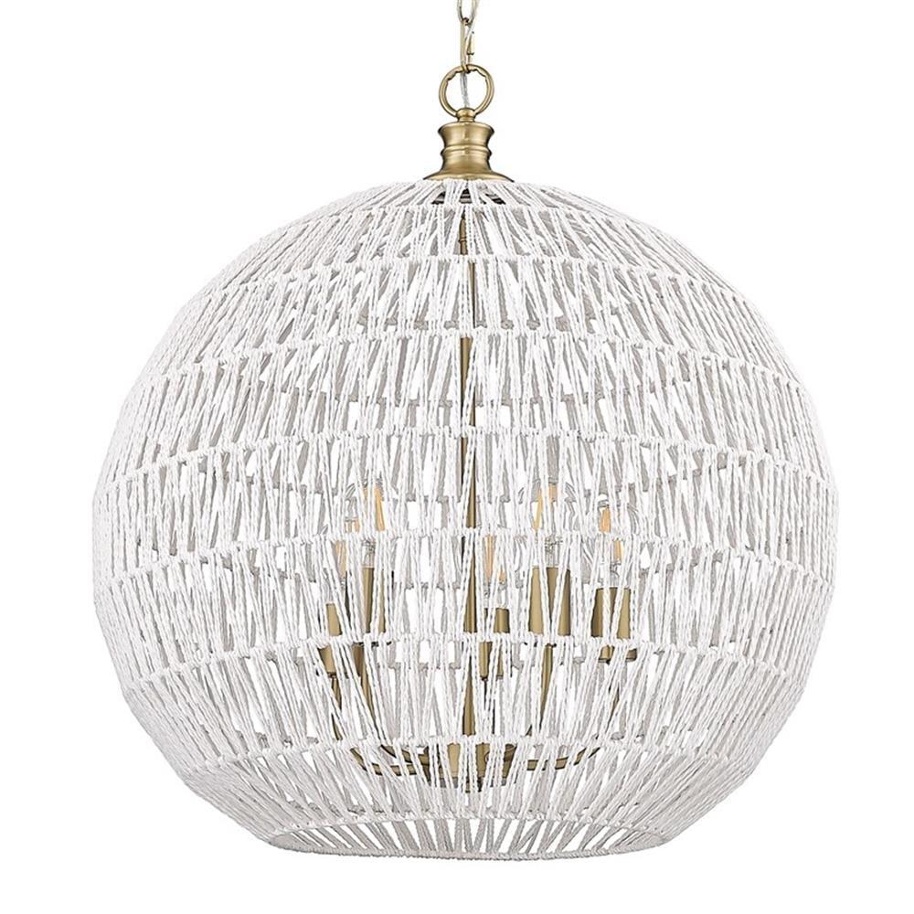 Florence 5-Light Pendant with White Raphia Rope and Bronze Finish