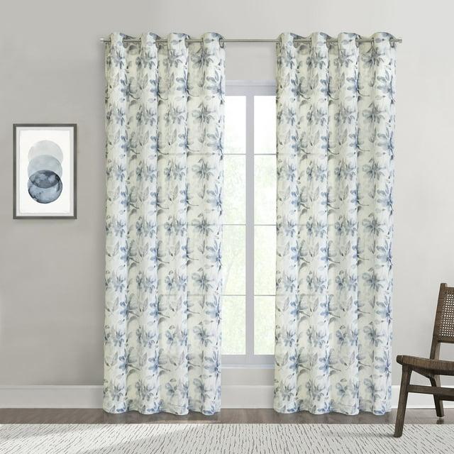 Habitat Florence Sheer Grommet Subtle Watercolor Floral Design Curtain Panel for Livingroom Bedroom 52" x 95" Multicolor