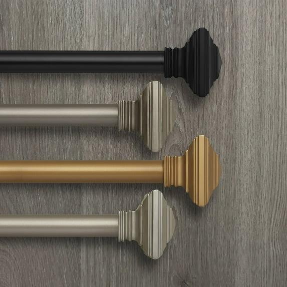 Florence 1" Window Drapery Single Curtain Rod with Stacked Square Finial - 28"-48" - Nickel - Elrene Home Fashions