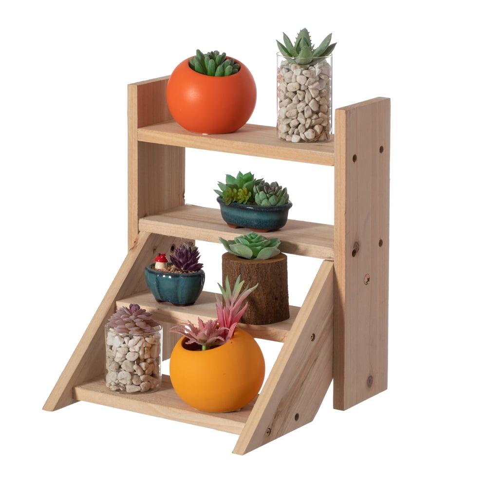 Vintiquewise Flower Pots Plant Stand for Indoor Outdoor Wooden Shelves Planter Furniture with Multiple Shelves | Brown Flower Display Storage Rack for Living Room and Garden