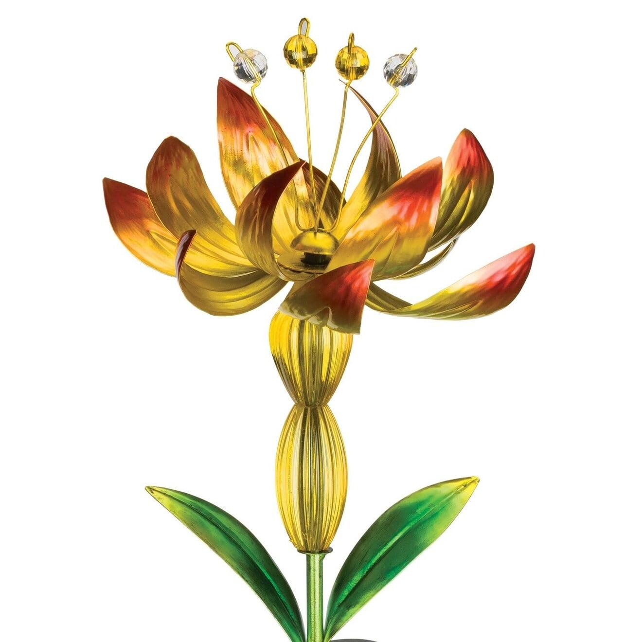 Yellow Flower Spinner Solar Garden Stake with LED Lights