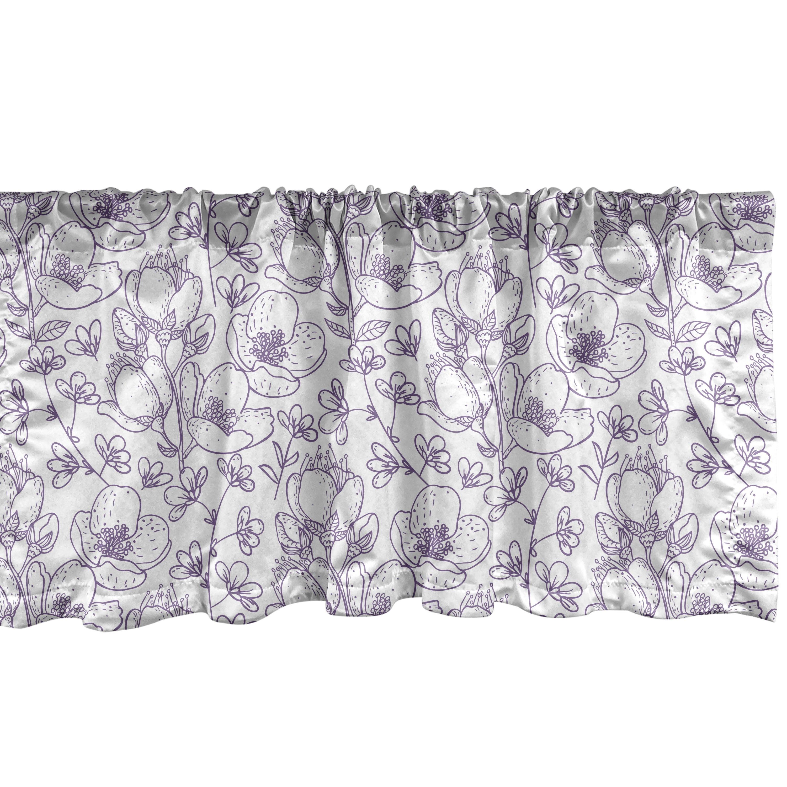 Ambesonne Flower Valance Pack of 2 Spring Blossomed Flower Buds Eggplant White