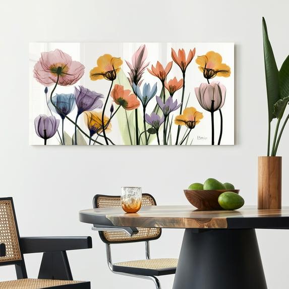 "Flowerscape Portrait" Frameless Free Floating Reverse Printed Tempered Art Glass Wall Art, 24 in. x 48 in.