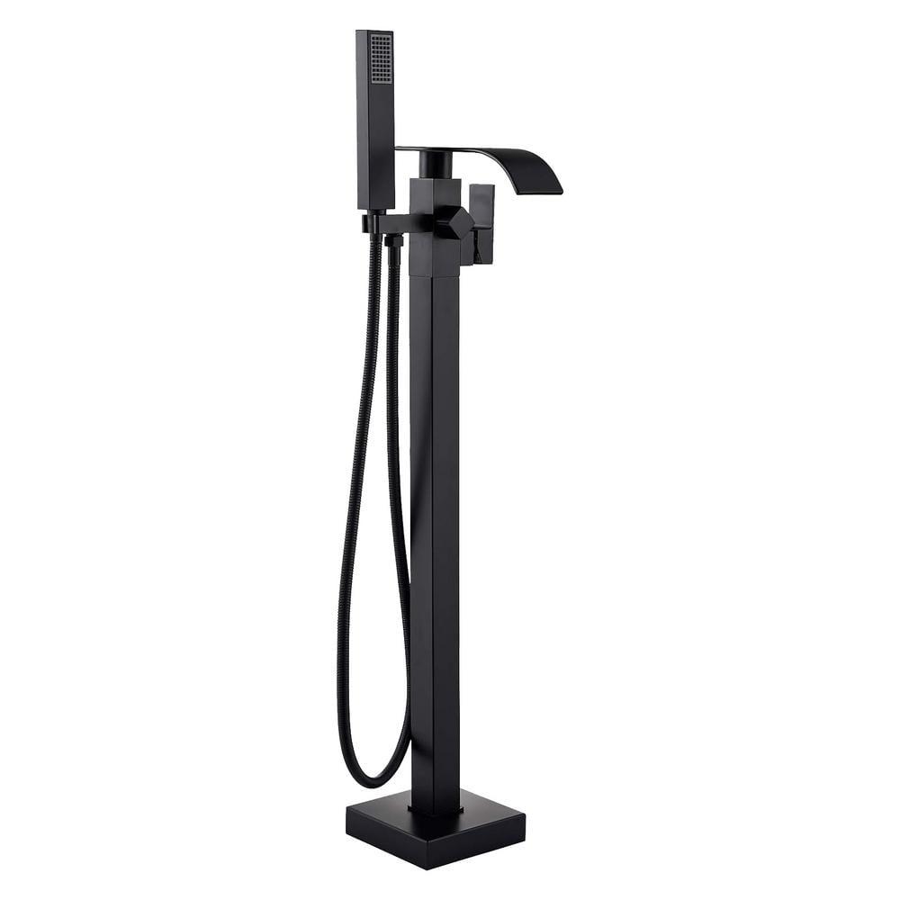 Matte Black Brass Floor Mounted Tub Faucet with Hand Shower