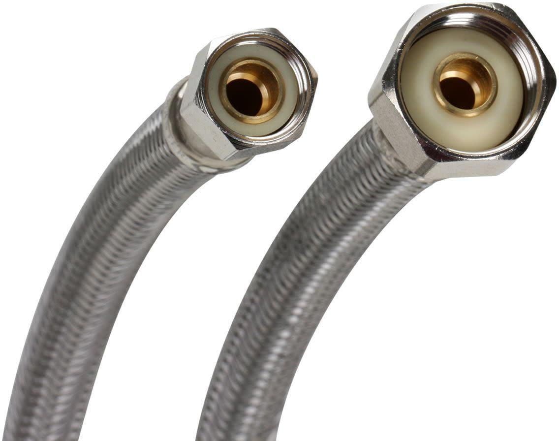 24" Silver Stainless Steel Faucet Hoses with Nickel Plated Brass Nuts