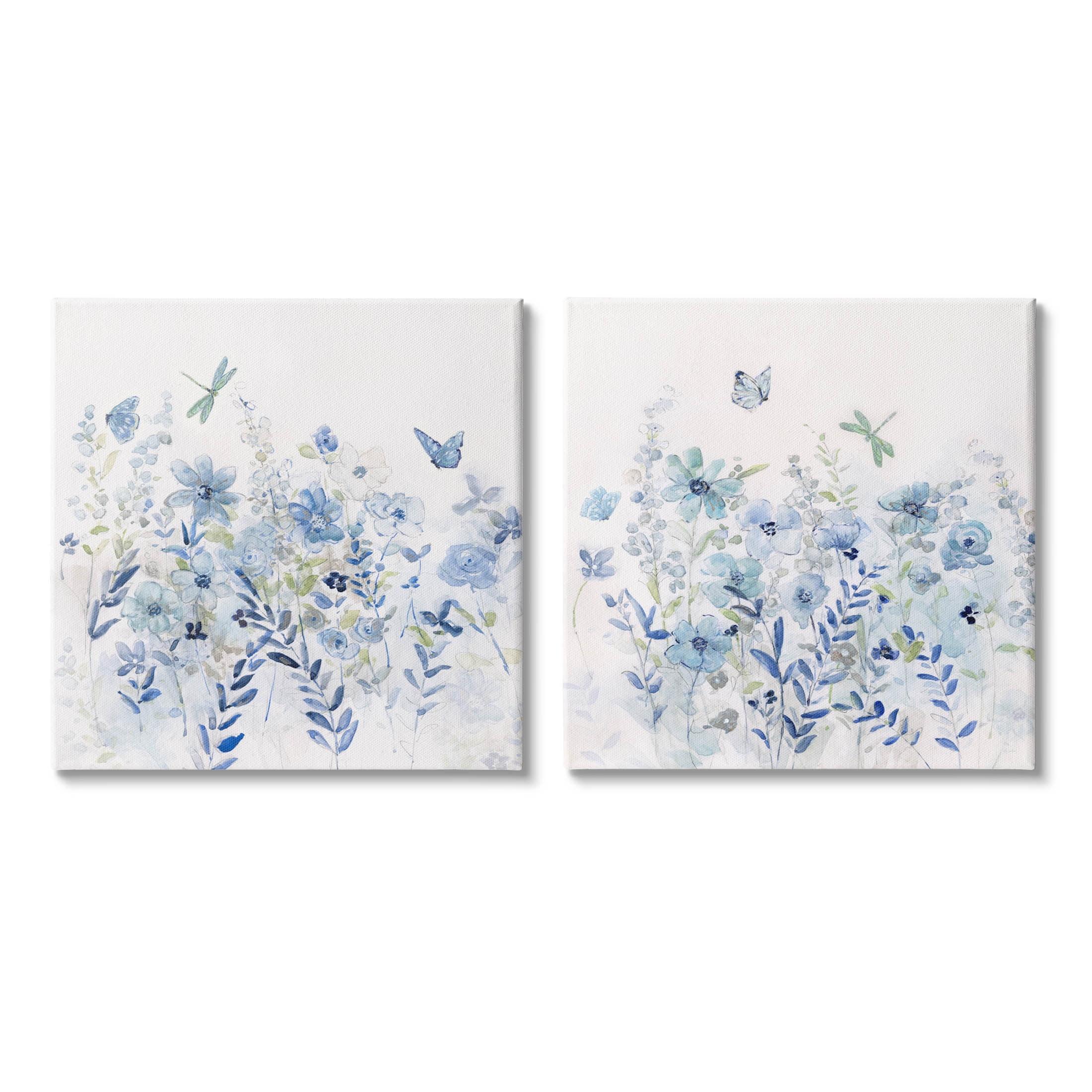 Fluttering Insects Blue Garden Canvas Wall Art Set