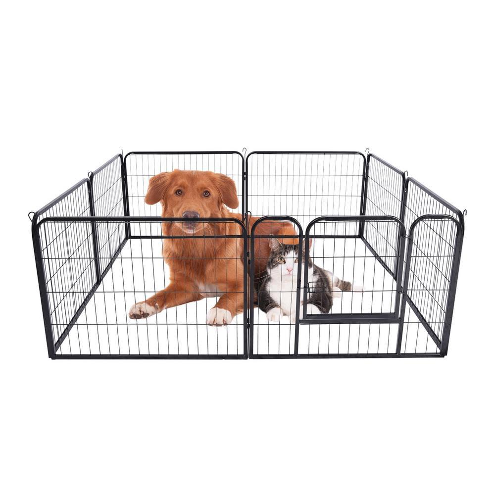 edx Dog Playpen, 8 Panels 24" Foldable Heavy Duty Metal Pet Fence with Doors Indoor Outdoor