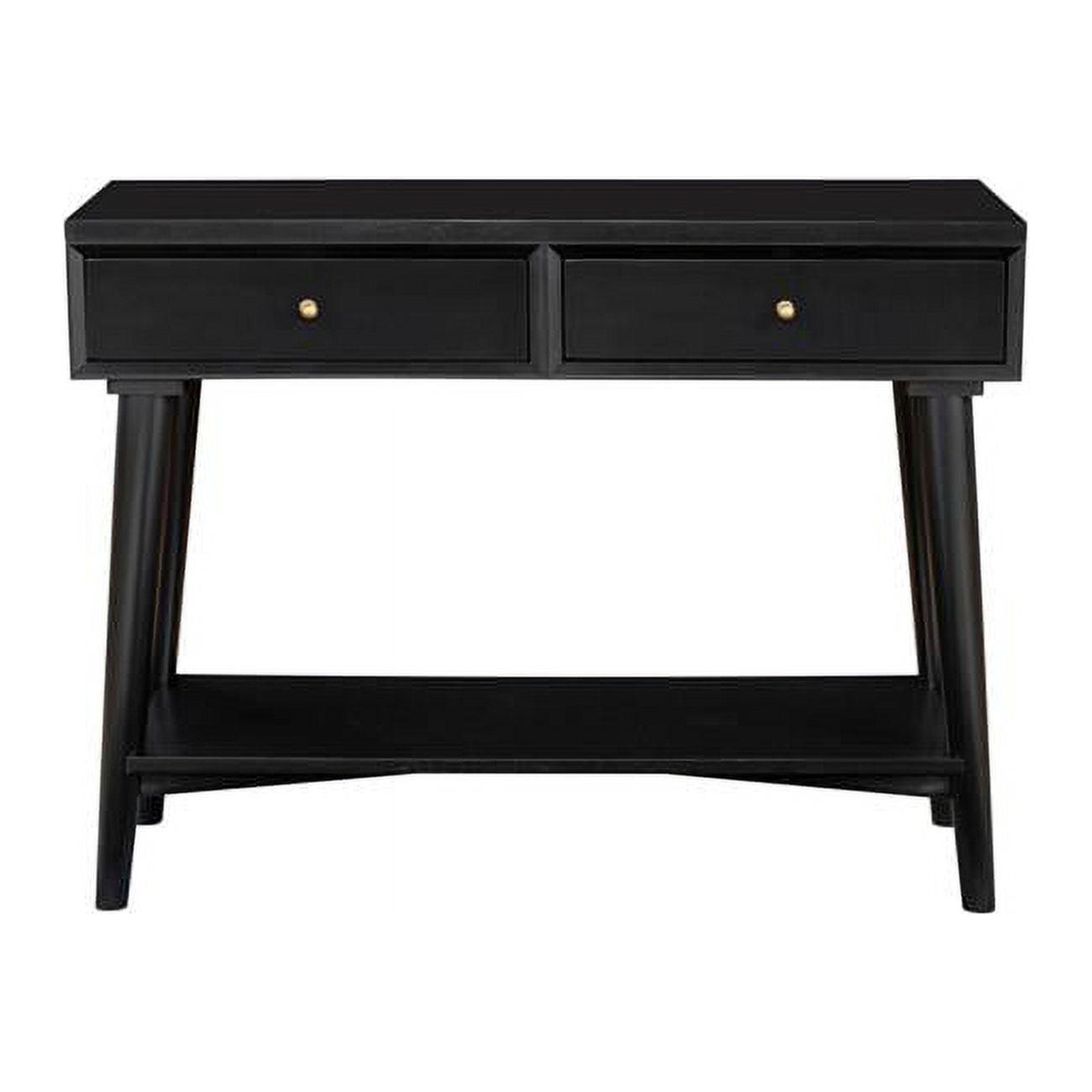 Charismatic Black Mahogany Console Table with Mirrored Storage