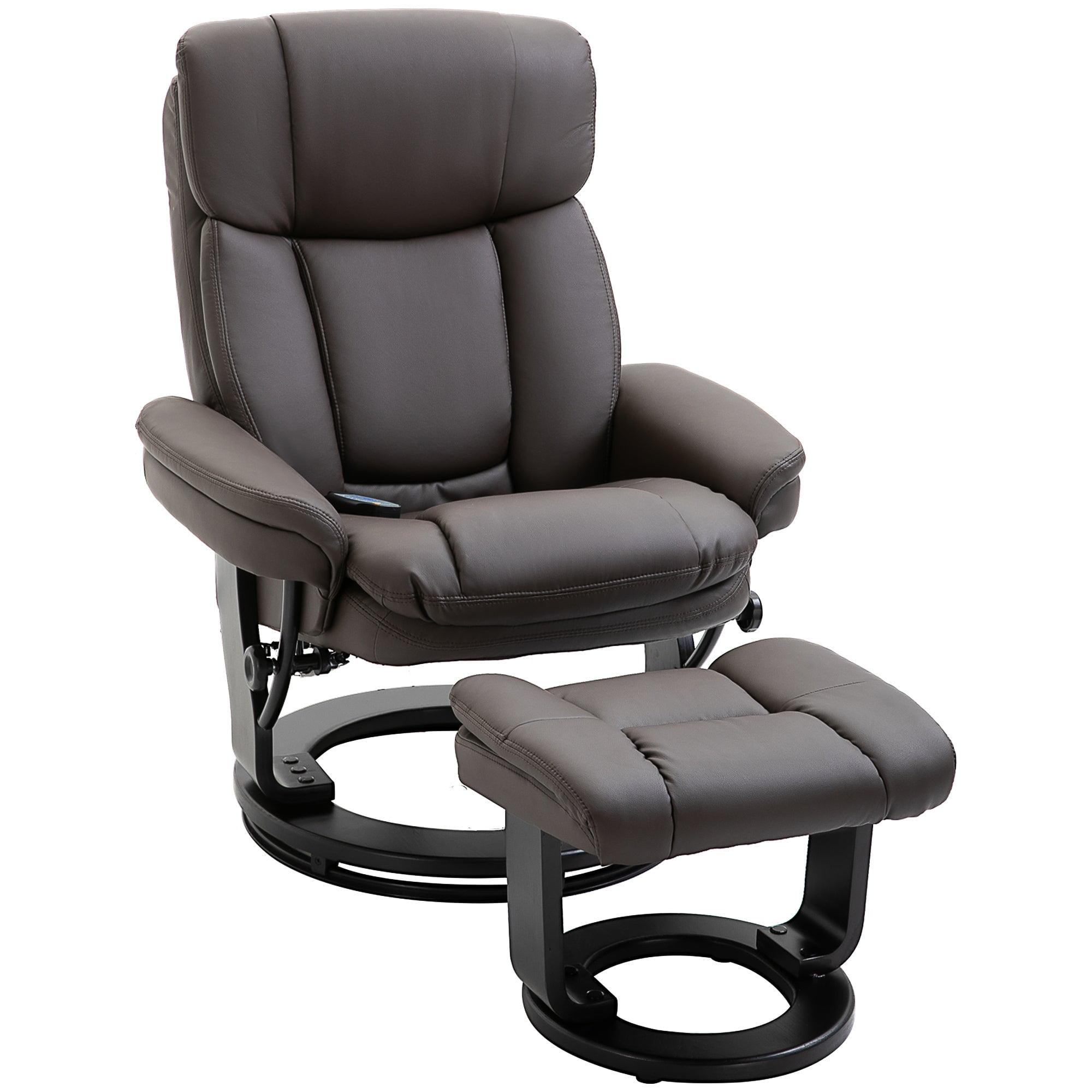 Brown Faux Leather Swivel Massage Recliner with Ottoman