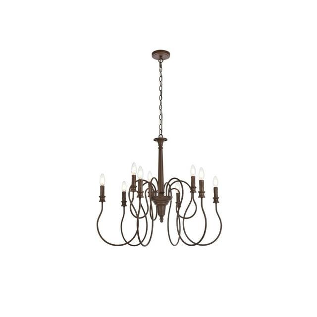Elegant Lighting Flynx 9 lights pendant in weathered oak