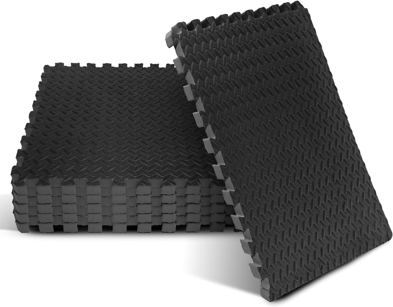 YES4ALL 6 Titles EVA Foam Interlocking Mats - Black - 1" Thick, 24 Square Feet