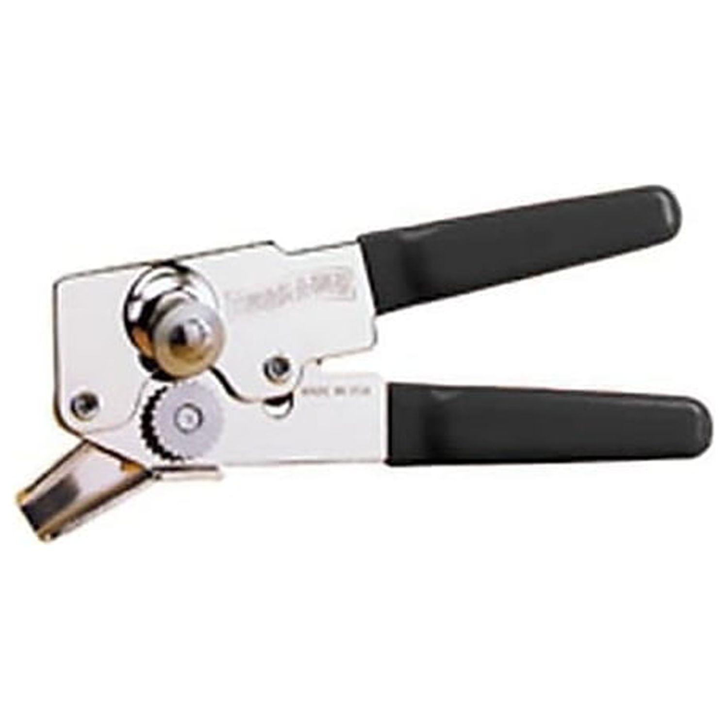 Compact Black Steel Can Opener with Ergonomic Handle