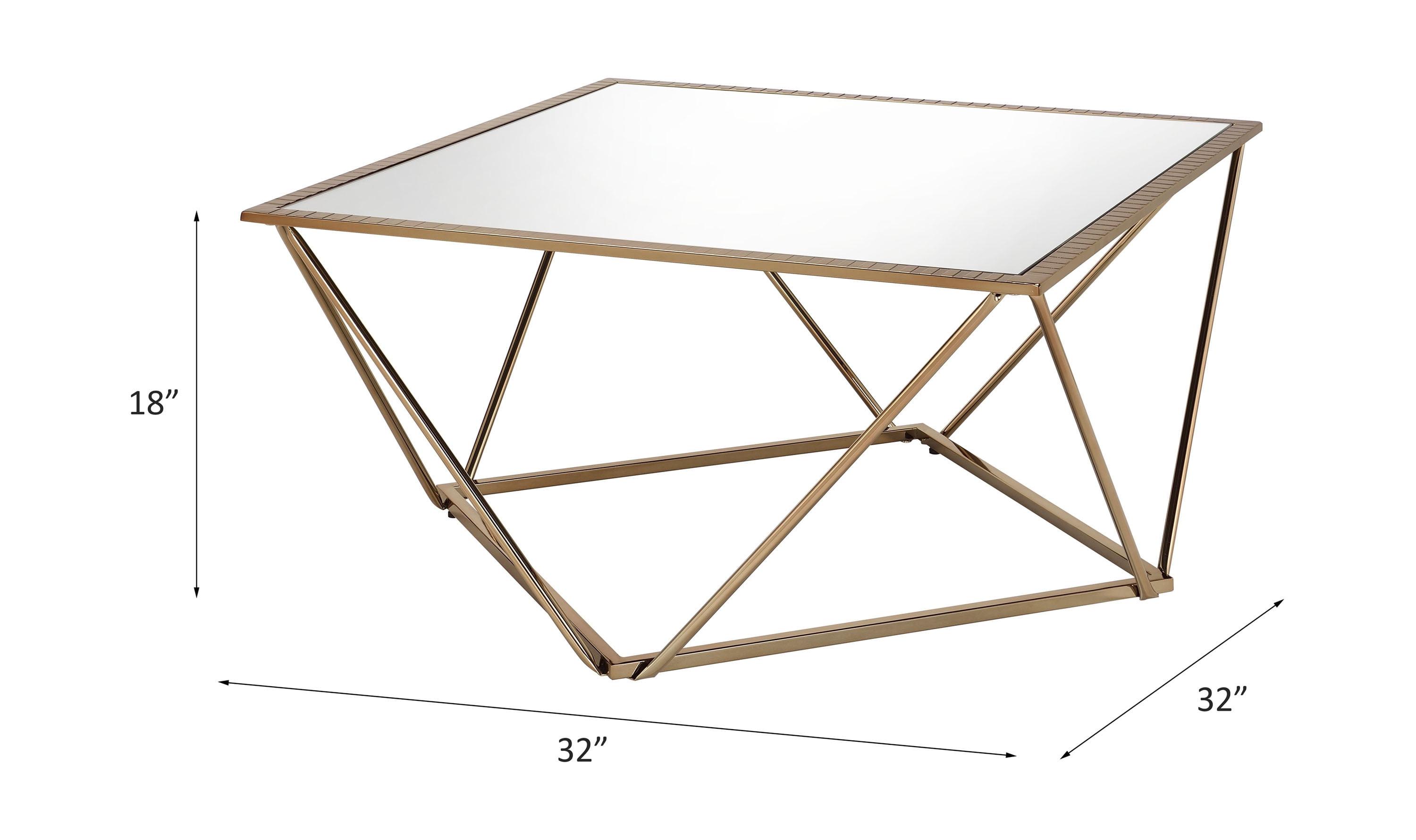 Modern Geometric Square Mirrored Coffee Table with Champagne Gold Finish