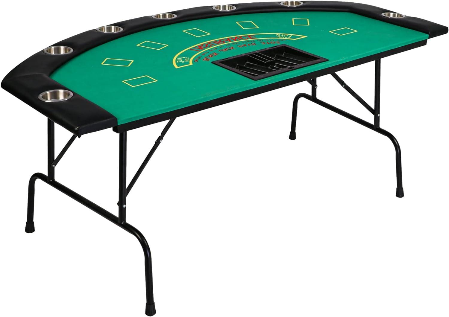 Green Rectangular Foldable Blackjack and Poker Table with Felt Surface