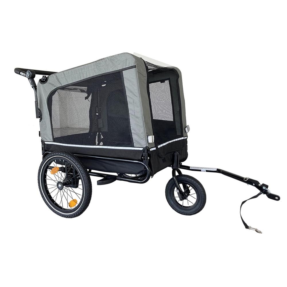 Black and Gray Foldable Dog Bike Trailer with Reflectors