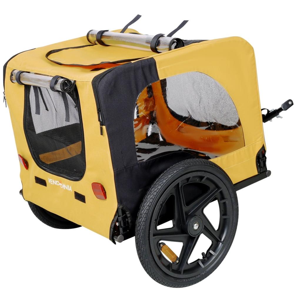 Yellow Foldable Heavy Duty Pet Bicycle Trailer with Mesh Canopy