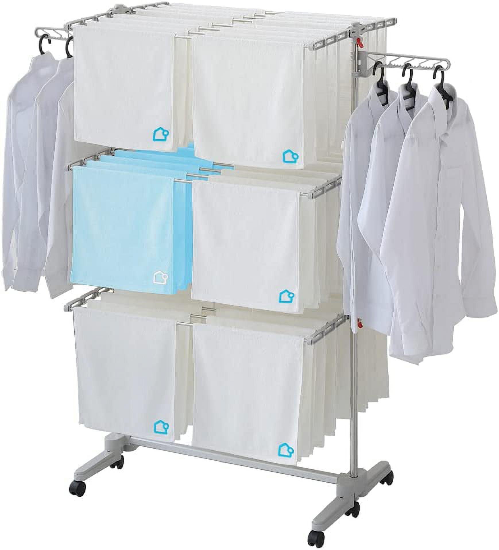 Drying Rack with Wheels - 48 Drying Rods, Heavy Duty, Movable, Perfect for Clothes, Duvet, Socks, Bed Linen, Sheets, 6 Wings