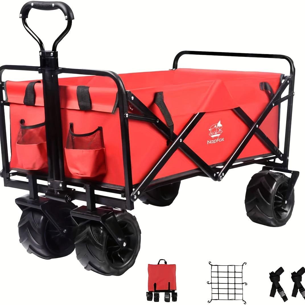 Red Heavy Duty Folding Beach Wagon with All Terrain Wheels