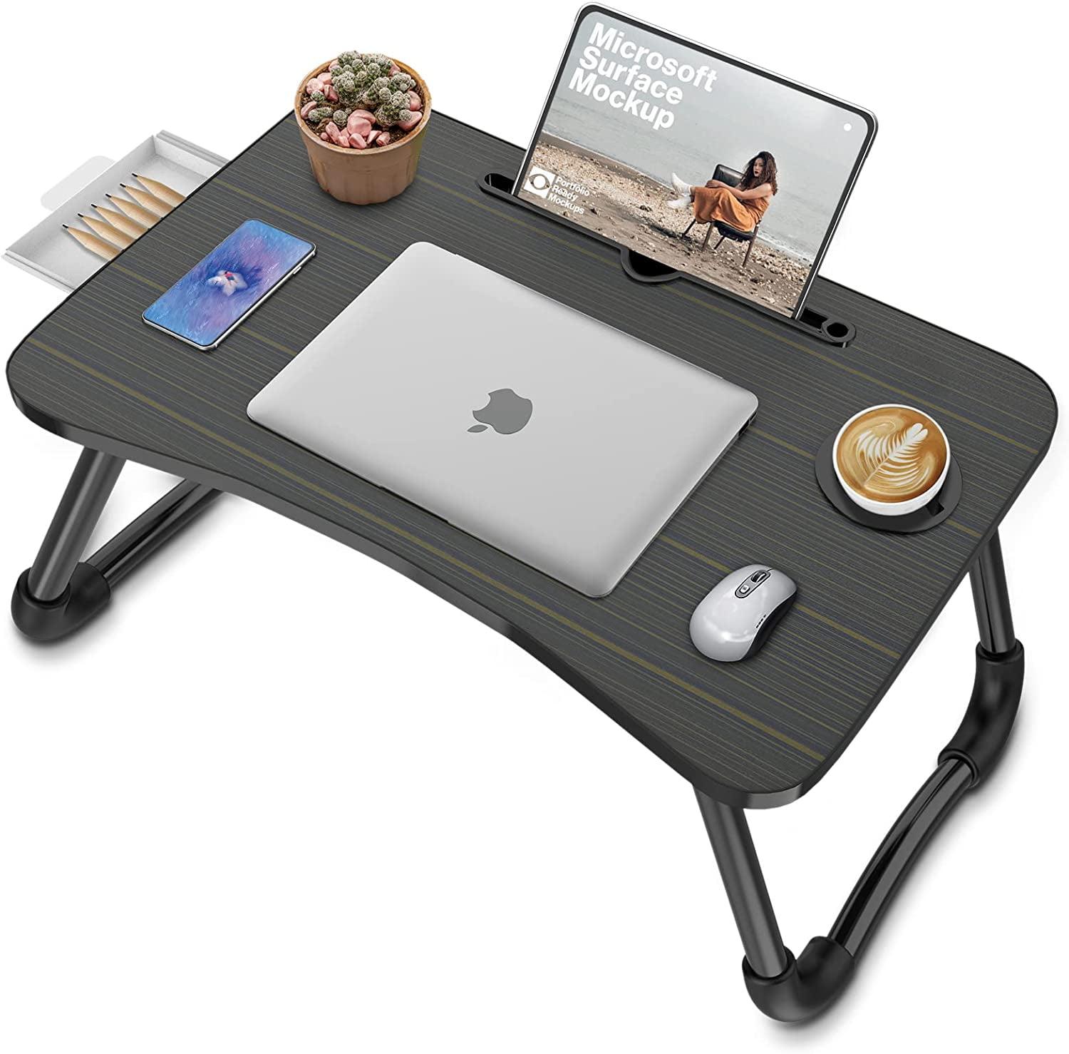 Black Foldable Multi-Function Laptop Bed Table with Storage Drawer