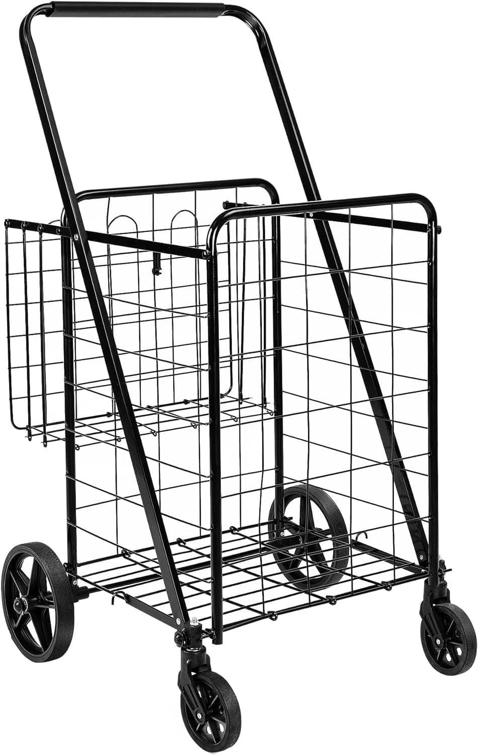 Foldable Shopping Utility Cart with 360-Degree Wheels, X-Large, Black